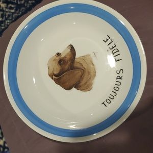Dachshund pet bowl. Limoges France for Horchow, hand painted